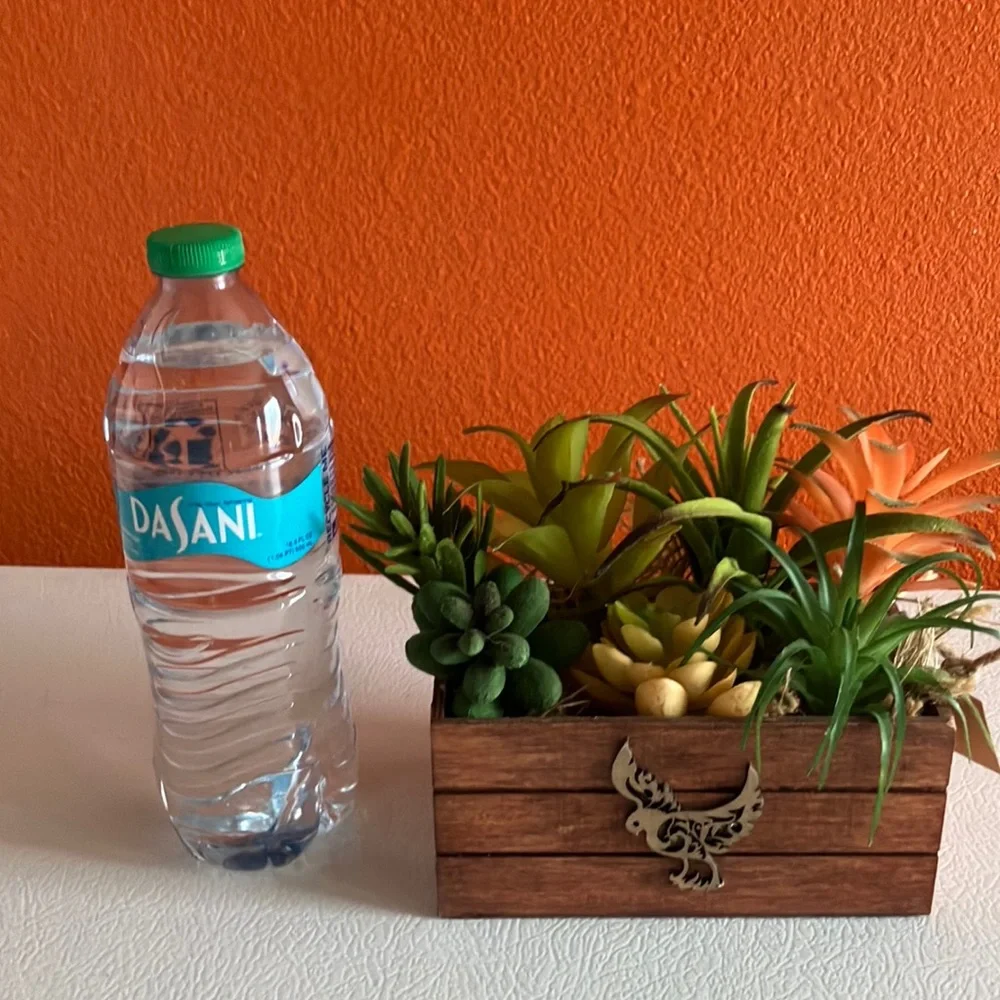 Wooden Planter Box‎ with Faux Succulents